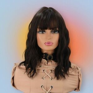 Short, Curly Bob Wig w/ Bangs. 13.5” Dark Brown, Synthetic NEW In original bag!